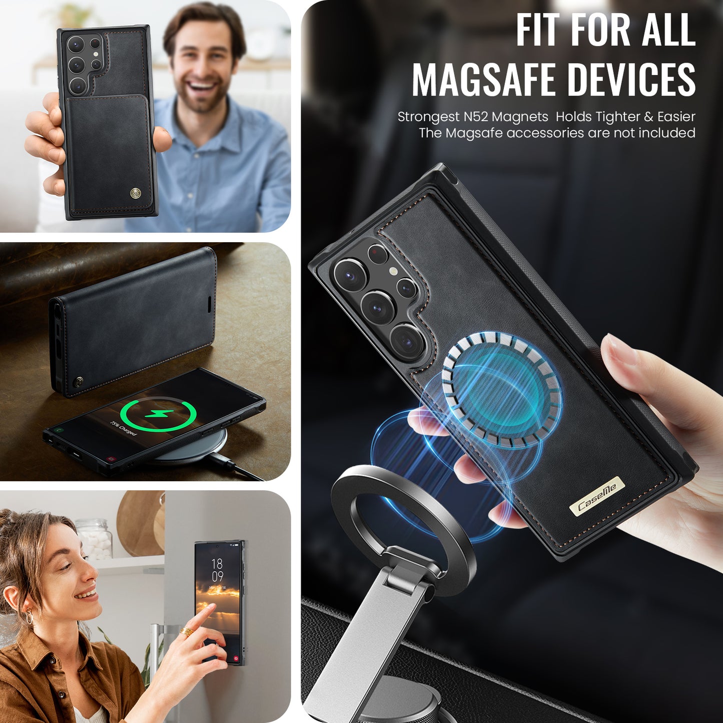 Samsung Galaxy S22 Ultra 5G Case CASEME C49 Compatible with MagSafe RFID Blocking Detachable Wallet Leather Phone Cover