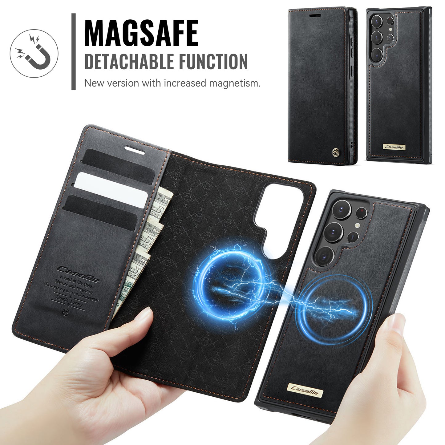 Samsung Galaxy S22 Ultra 5G Case CASEME C49 Compatible with MagSafe RFID Blocking Detachable Wallet Leather Phone Cover