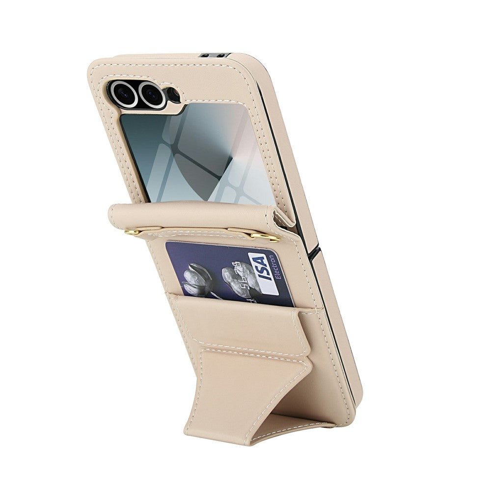 Samsung Galaxy Z Flip6 5G Case Kickstand Leather + PC Folding Phone Cover with HD Screen Protector / Straps