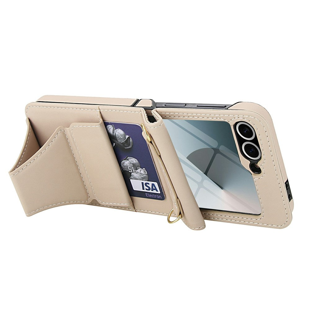 Samsung Galaxy Z Flip6 5G Case Kickstand Leather + PC Folding Phone Cover with HD Screen Protector / Straps