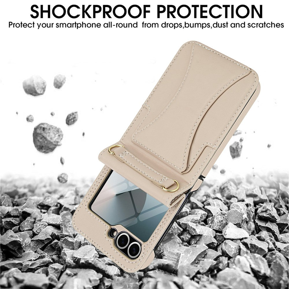 Samsung Galaxy Z Flip6 5G Case Kickstand Leather + PC Folding Phone Cover with HD Screen Protector / Straps