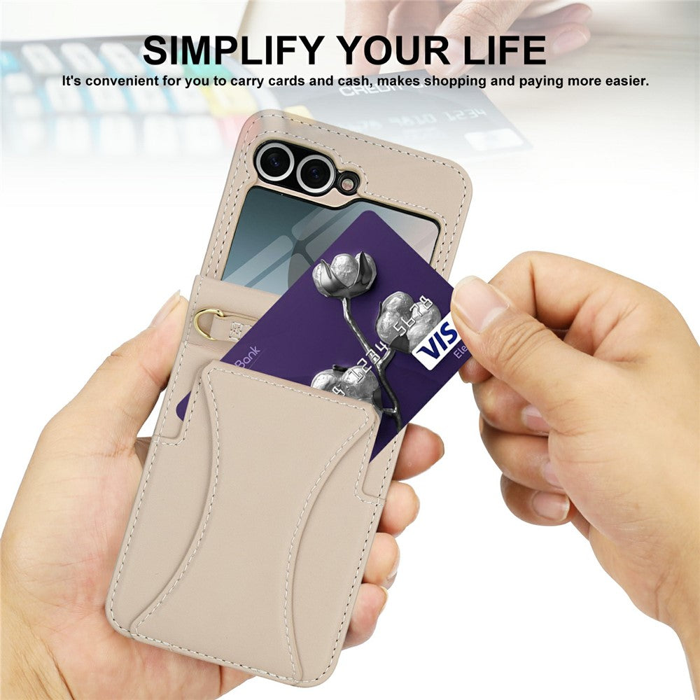 Samsung Galaxy Z Flip6 5G Case Kickstand Leather + PC Folding Phone Cover with HD Screen Protector / Straps