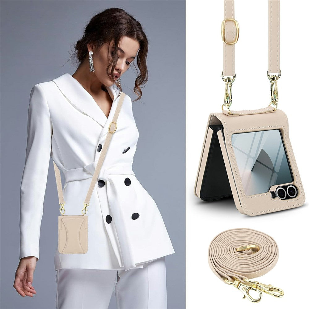 Samsung Galaxy Z Flip6 5G Case Kickstand Leather + PC Folding Phone Cover with HD Screen Protector / Straps