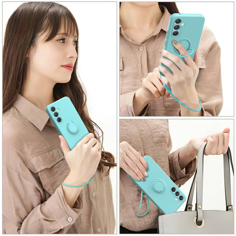 Samsung Galaxy S25 FE Silicone Case with Strap Ring Kickstand Phone Cover