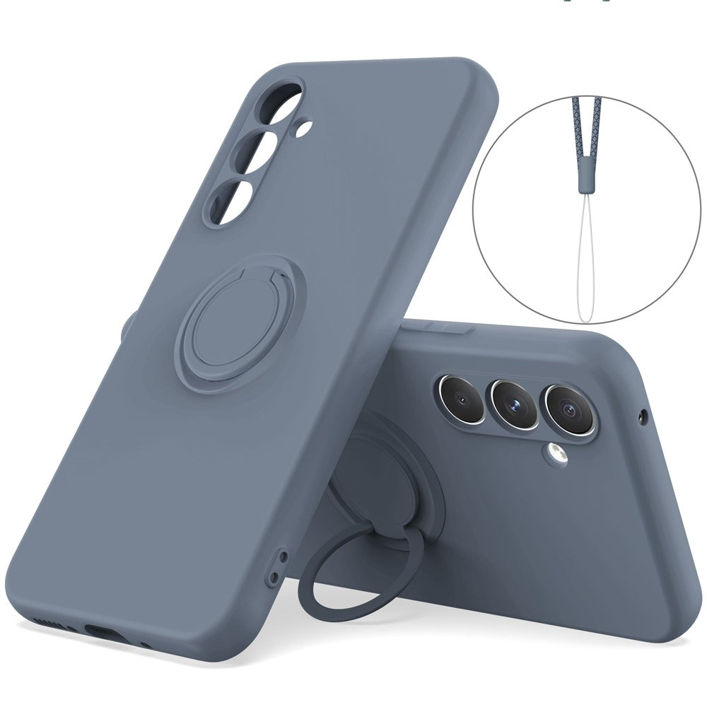 Samsung Galaxy S25 FE Silicone Case with Strap Ring Kickstand Phone Cover