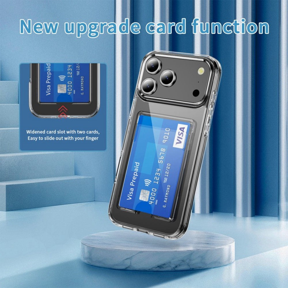 iPhone 17 Pro Case Card Holder PC TPU Phone Cover with 2Pcs Screen Film (Big Lens Hole)