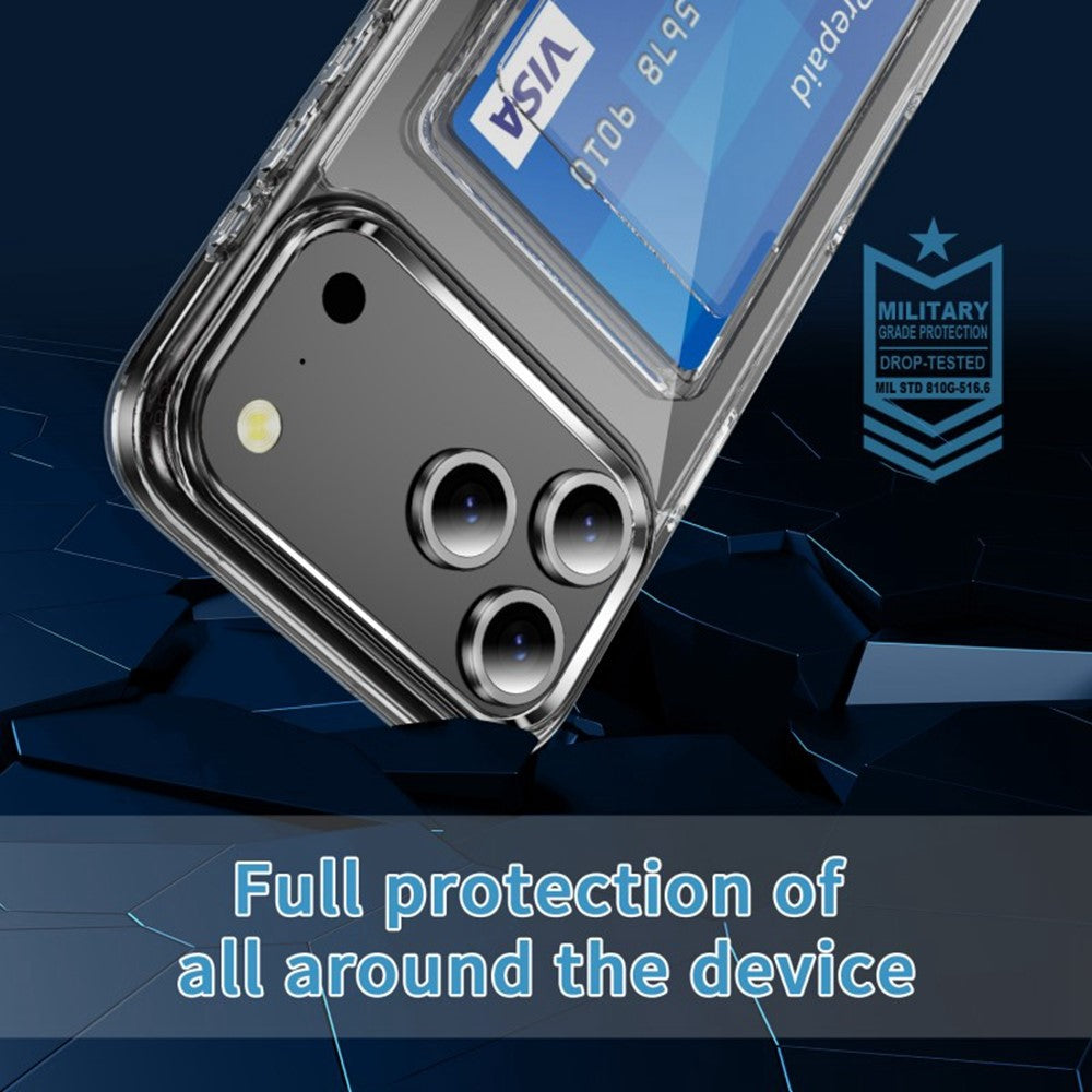 iPhone 17 Pro Case Card Holder PC TPU Phone Cover with 2Pcs Screen Film (Big Lens Hole)