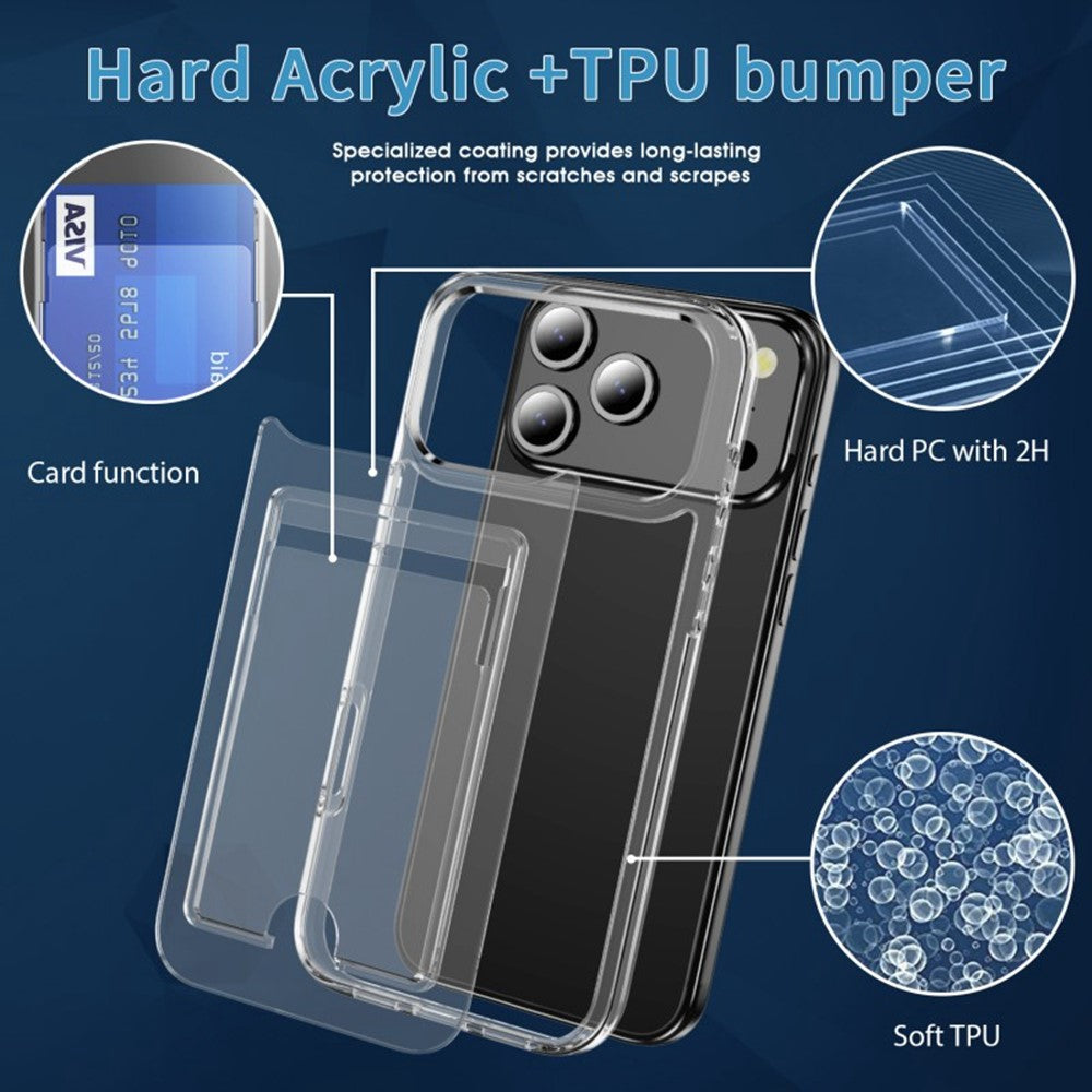 iPhone 17 Pro Case Card Holder PC TPU Phone Cover with 2Pcs Screen Film (Big Lens Hole)