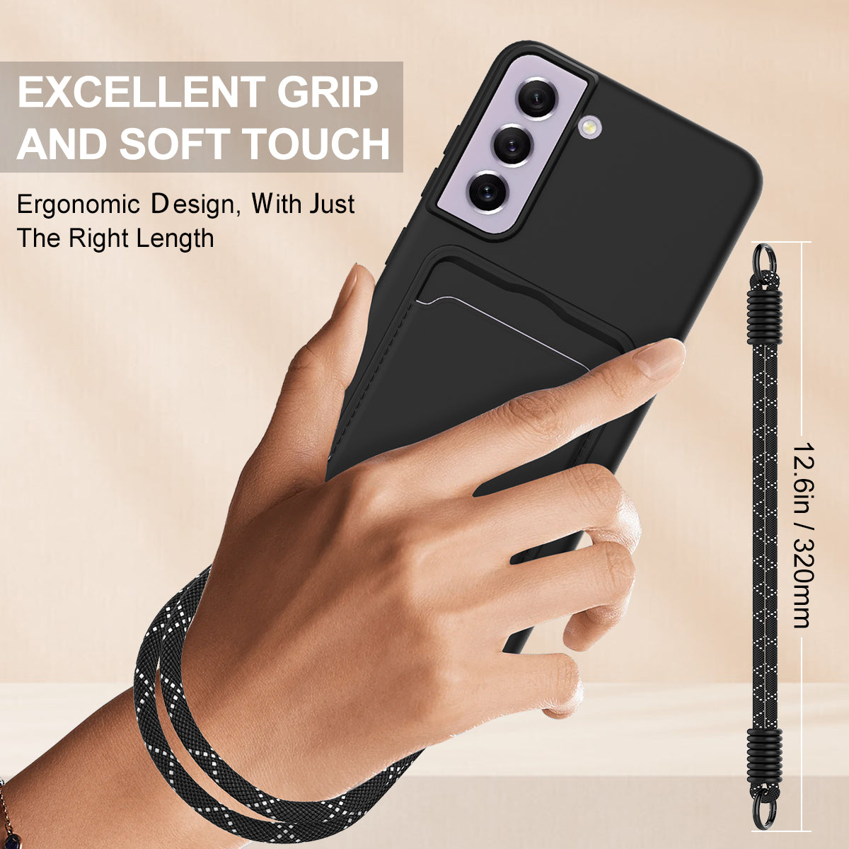 For Samsung Galaxy S21 FE 5G Liquid Silicone Case  Phone Back Cover with Card Holder and Short Strap