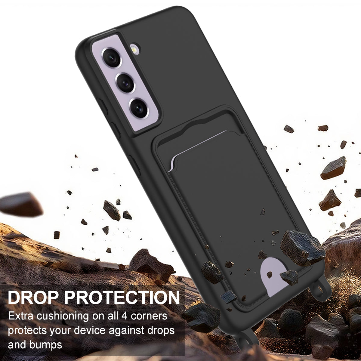 For Samsung Galaxy S21 FE 5G Liquid Silicone Case  Phone Back Cover with Card Holder and Short Strap