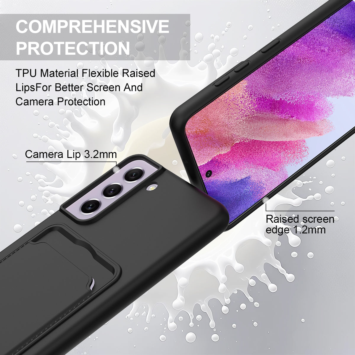 For Samsung Galaxy S21 FE 5G Liquid Silicone Case  Phone Back Cover with Card Holder and Short Strap