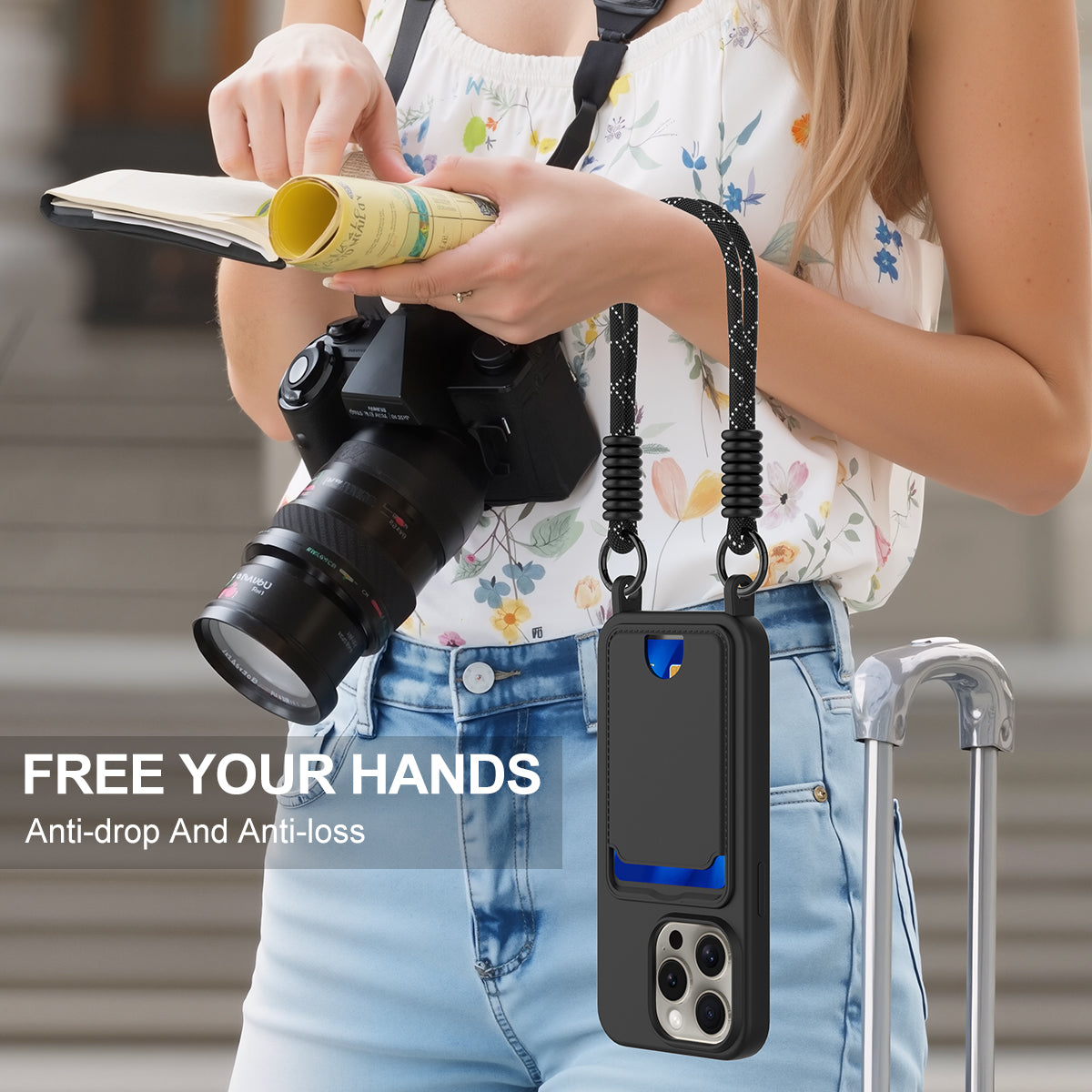 For iPhone 14 Pro Max Liquid Silicone Case  Phone Back Cover with Card Holder and Short Strap