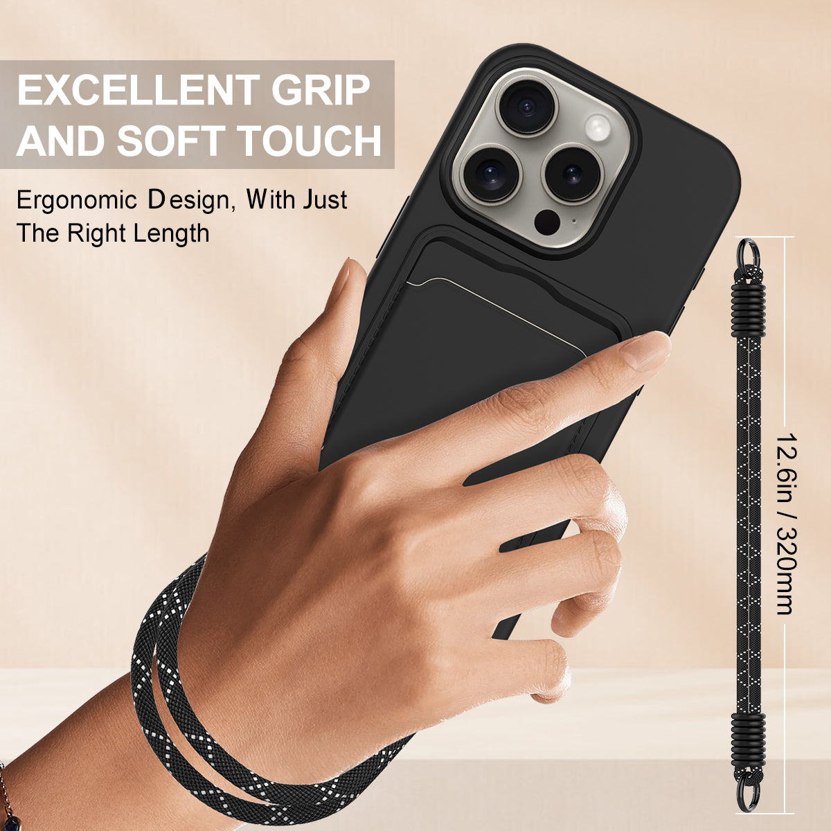 For iPhone 14 Pro Max Liquid Silicone Case  Phone Back Cover with Card Holder and Short Strap