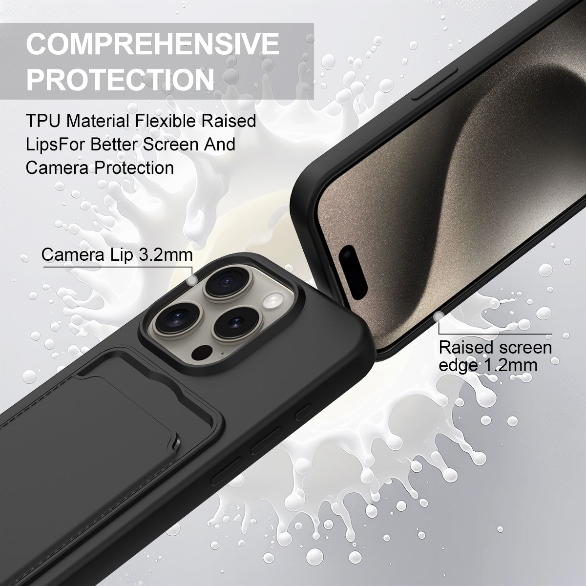 For iPhone 14 Pro Max Liquid Silicone Case  Phone Back Cover with Card Holder and Short Strap