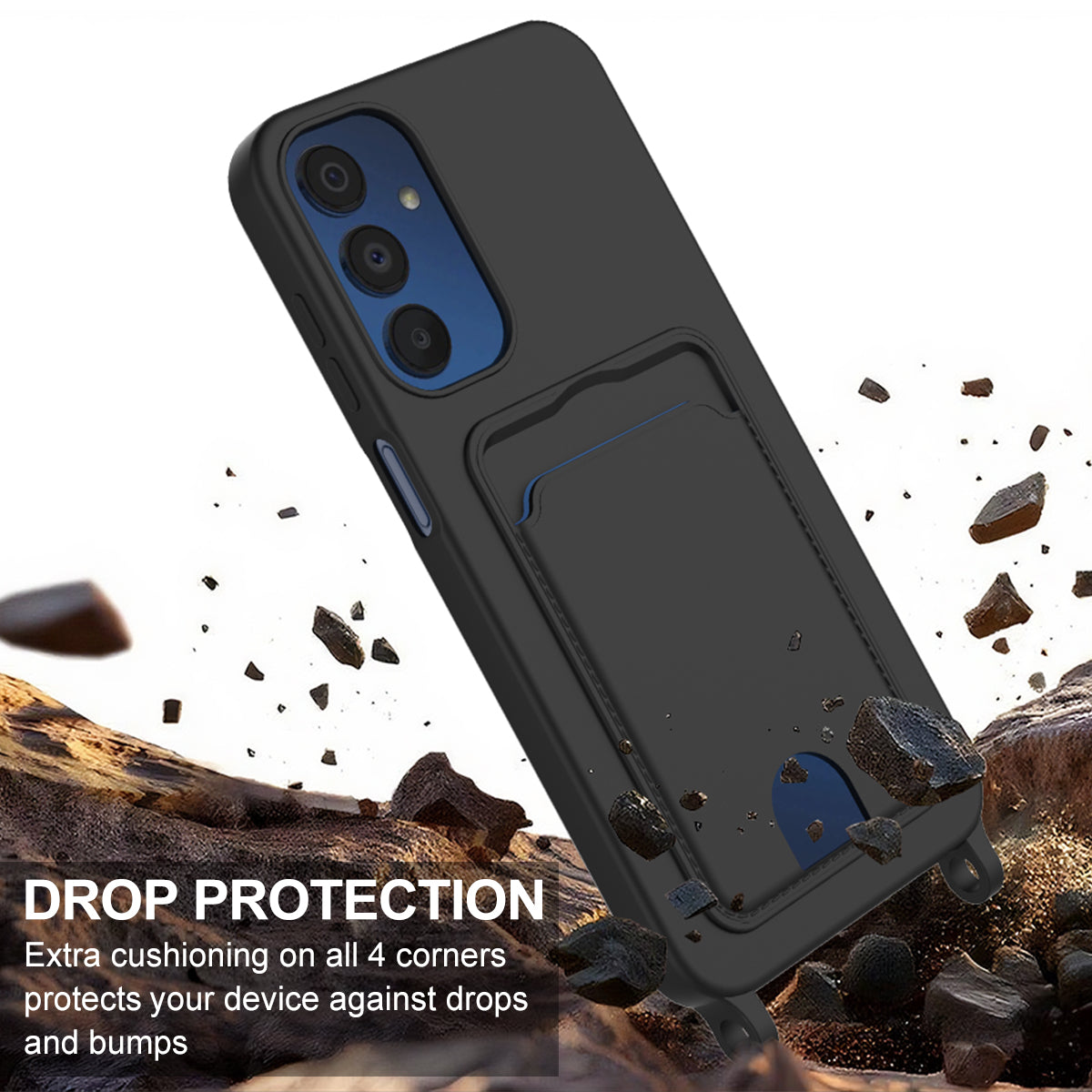 Samsung Galaxy A54 5G Liquid Silicone Case  Phone Back Cover with Card Holder and Short Strap