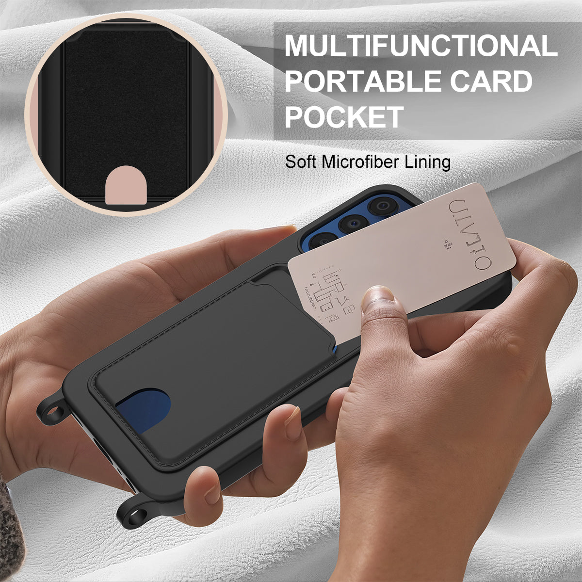 Samsung Galaxy A54 5G Liquid Silicone Case  Phone Back Cover with Card Holder and Short Strap