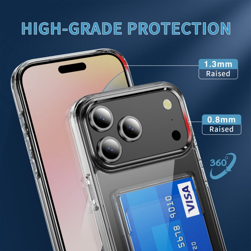 For iPhone 17 Pro Max Clear Phone Case with 2Pcs Screen Film WANLONFENG CK1 Series Card Holder Cover (Big Lens Hole)