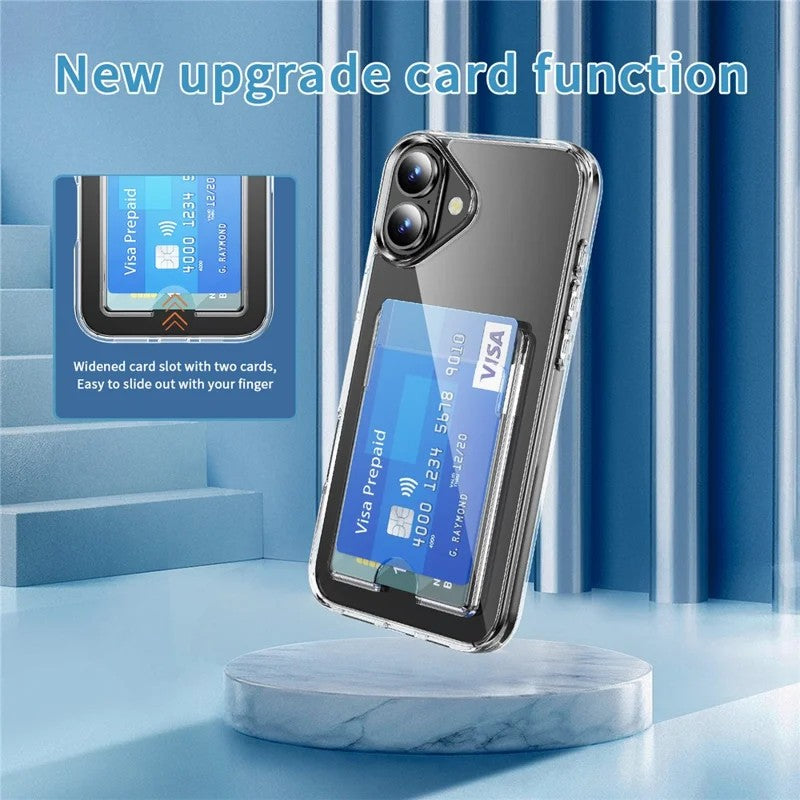 iPhone 17 Clear Phone Case with 2Pcs Screen Film WANLONFENG CK1 Series Card Holder Cover (Big Lens Hole)