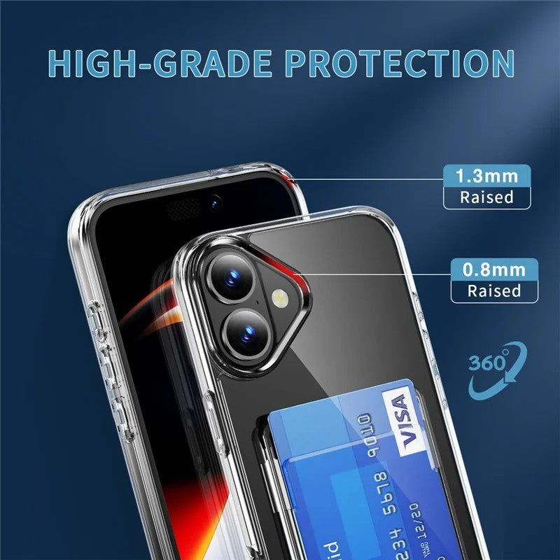 iPhone 17 Clear Phone Case with 2Pcs Screen Film WANLONFENG CK1 Series Card Holder Cover (Big Lens Hole)