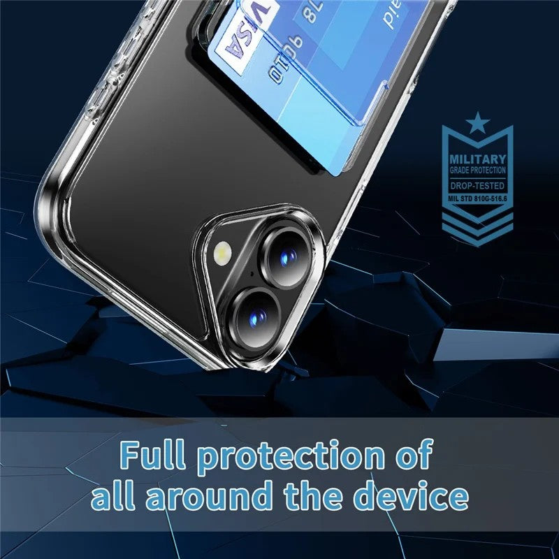 iPhone 17 Clear Phone Case with 2Pcs Screen Film WANLONFENG CK1 Series Card Holder Cover (Big Lens Hole)