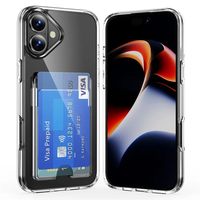 iPhone 17 Clear Phone Case with 2Pcs Screen Film WANLONFENG CK1 Series Card Holder Cover (Big Lens Hole)