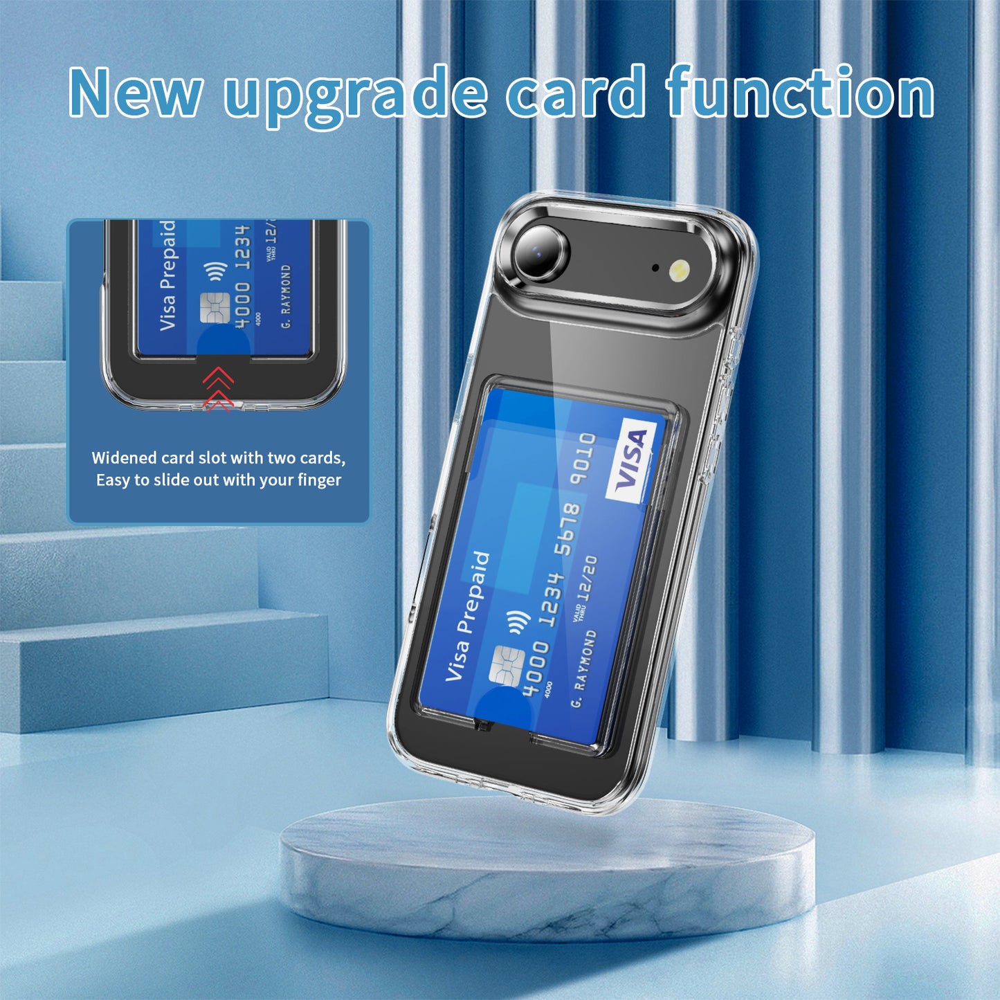 For iPhone Air Clear Phone Case with 2Pcs Screen Film WANLONFENG CK1 Series Card Holder Cover (Big Lens Hole)
