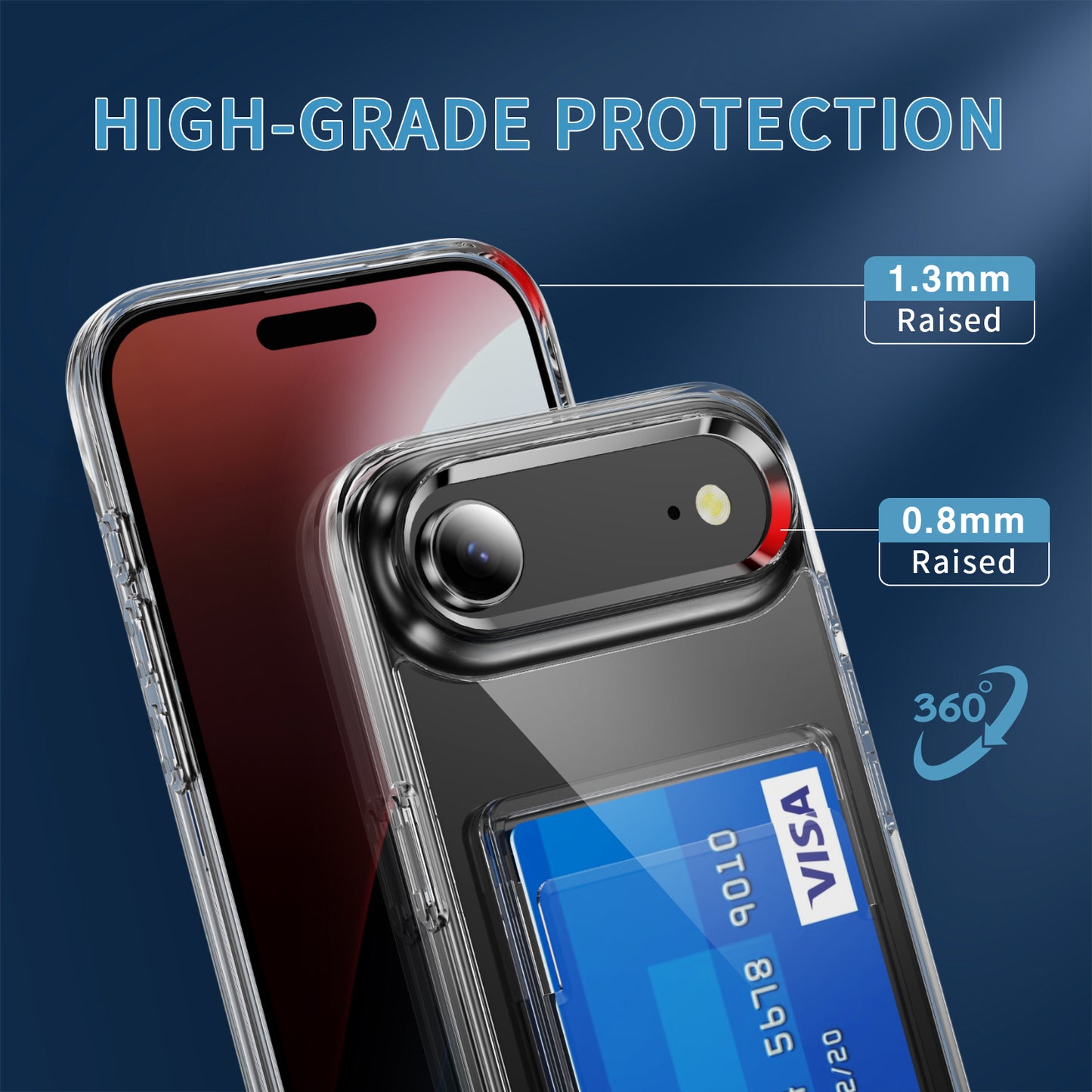 For iPhone Air Clear Phone Case with 2Pcs Screen Film WANLONFENG CK1 Series Card Holder Cover (Big Lens Hole)