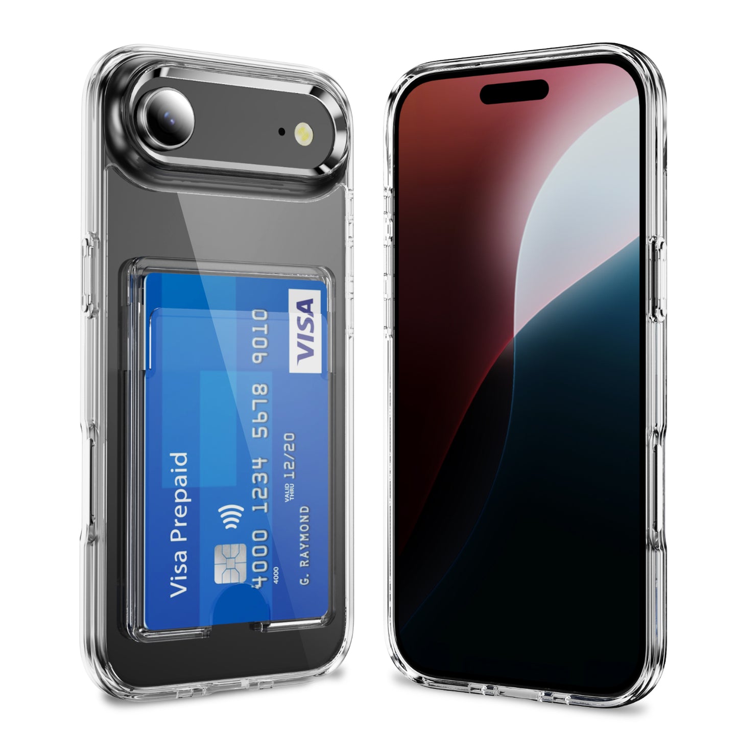 For iPhone Air Clear Phone Case with 2Pcs Screen Film WANLONFENG CK1 Series Card Holder Cover (Big Lens Hole)