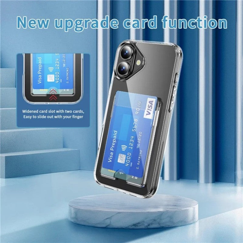 iPhone 16 Clear Phone Case with 2Pcs Screen Film WANLONFENG CK1 Series Card Holder Cover (Big Lens Hole)