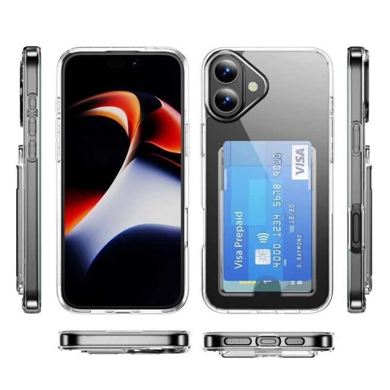 iPhone 16 Clear Phone Case with 2Pcs Screen Film WANLONFENG CK1 Series Card Holder Cover (Big Lens Hole)