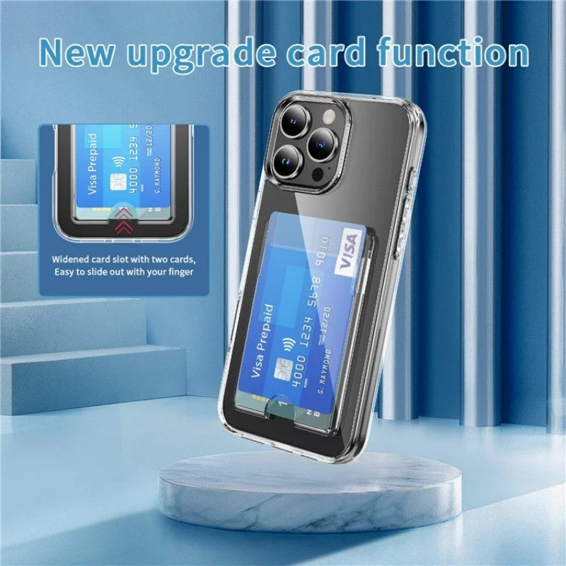For iPhone 16 Pro Max Clear Phone Case with 2Pcs Screen Film WANLONFENG CK1 Series Card Holder Cover (Big Lens Hole)