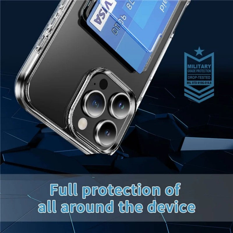 iPhone 16 Pro Clear Phone Case with 2Pcs Screen Film WANLONFENG CK1 Series Card Holder Cover (Big Lens Hole)