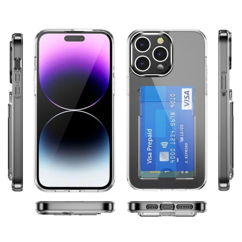 iPhone 15 Pro Clear Phone Case with 2Pcs Screen Film WANLONFENG CK1 Series Card Holder Cover (Big Lens Hole)