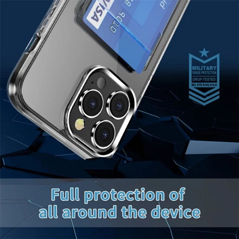 For iPhone 15 Pro Max Clear Phone Case with 2Pcs Screen Film WANLONFENG CK1 Series Card Holder Cover (Big Lens Hole)