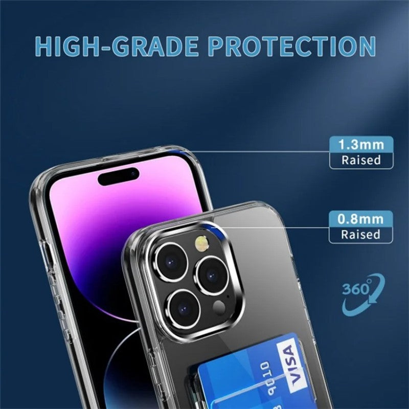 For iPhone 15 Pro Max Clear Phone Case with 2Pcs Screen Film WANLONFENG CK1 Series Card Holder Cover (Big Lens Hole)