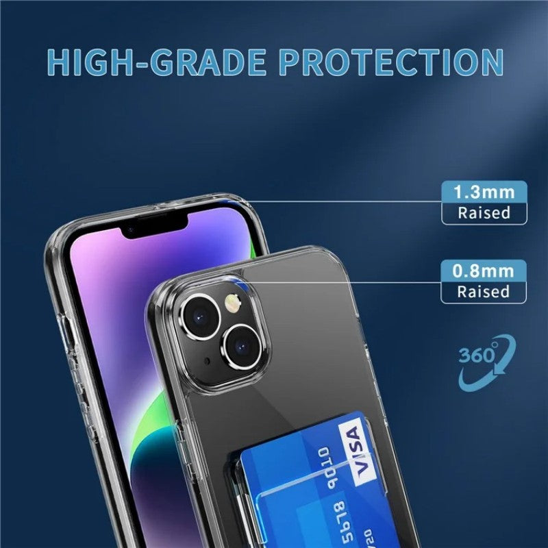 iPhone 15 Clear Phone Case with 2Pcs Screen Film WANLONFENG CK1 Series Card Holder Cover (Big Lens Hole)