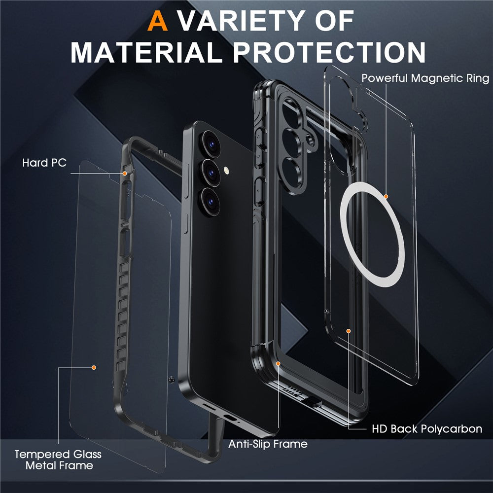 Samsung Galaxy S25 FE Magnetic Case PC + TPU Phone Cover with Tempered Glass Screen Film