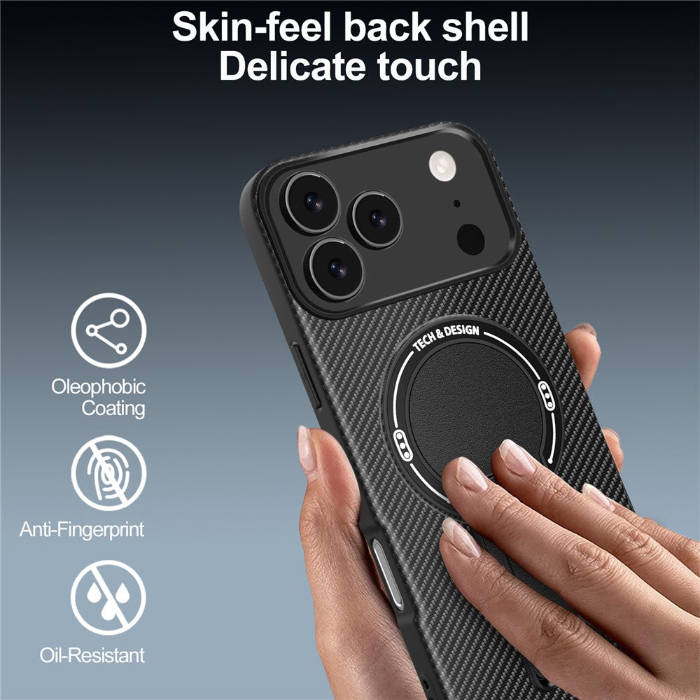 For iPhone 17 Pro Max Case with Kickstand Carbon Fiber Texture PC + TPU Phone Cover