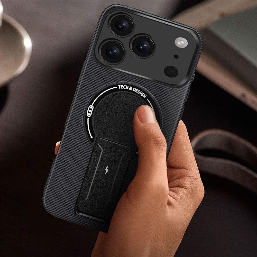 For iPhone 17 Pro Max Case with Kickstand Carbon Fiber Texture PC + TPU Phone Cover