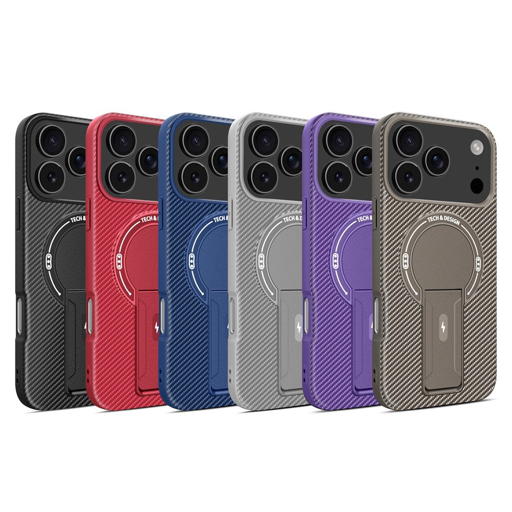 For iPhone 17 Pro Max Case with Kickstand Carbon Fiber Texture PC + TPU Phone Cover