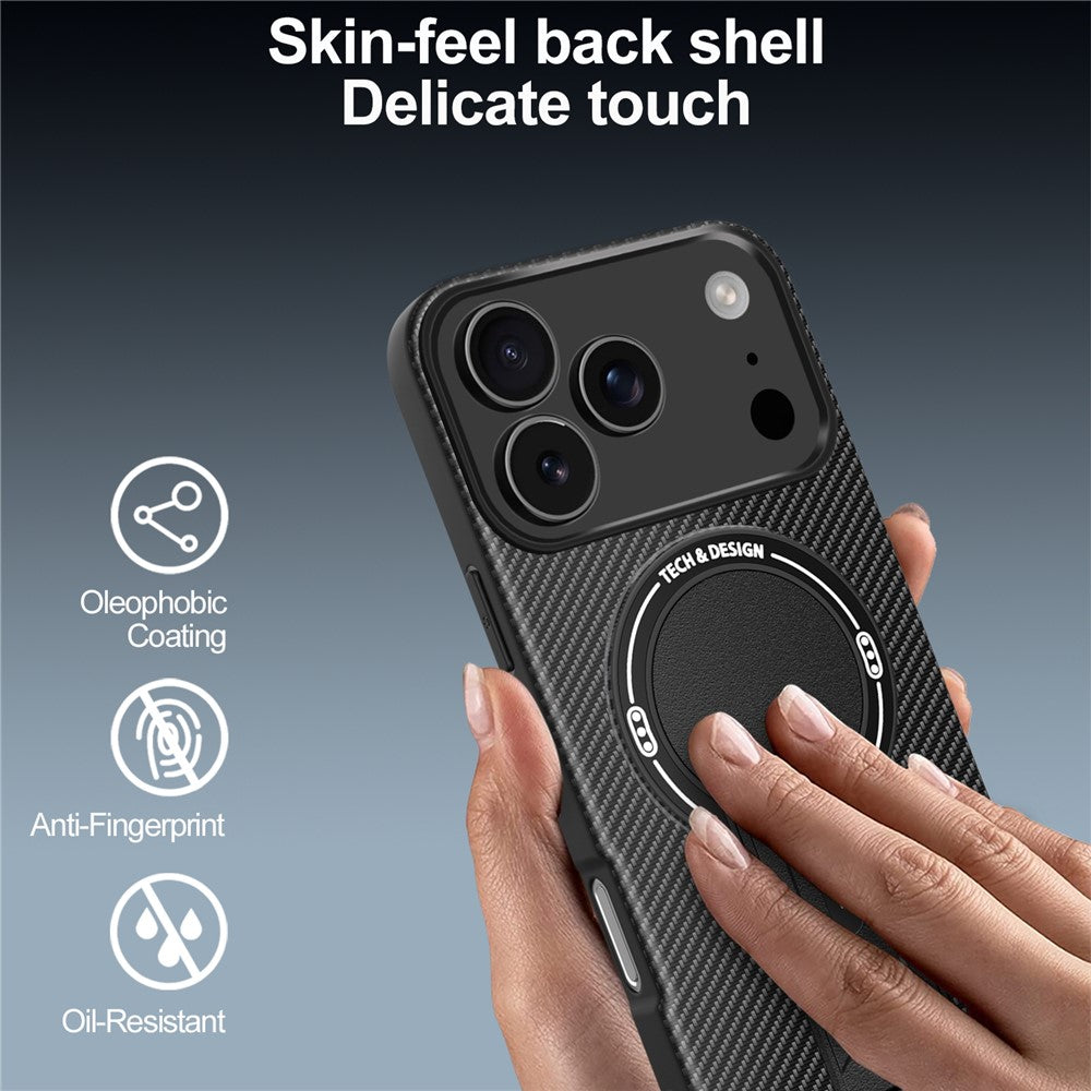 For iPhone 17 Pro Case with Kickstand Carbon Fiber Texture PC + TPU Phone Cover