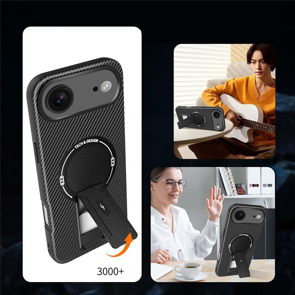 For iPhone Air Case with Kickstand Carbon Fiber Texture PC + TPU Phone Cover