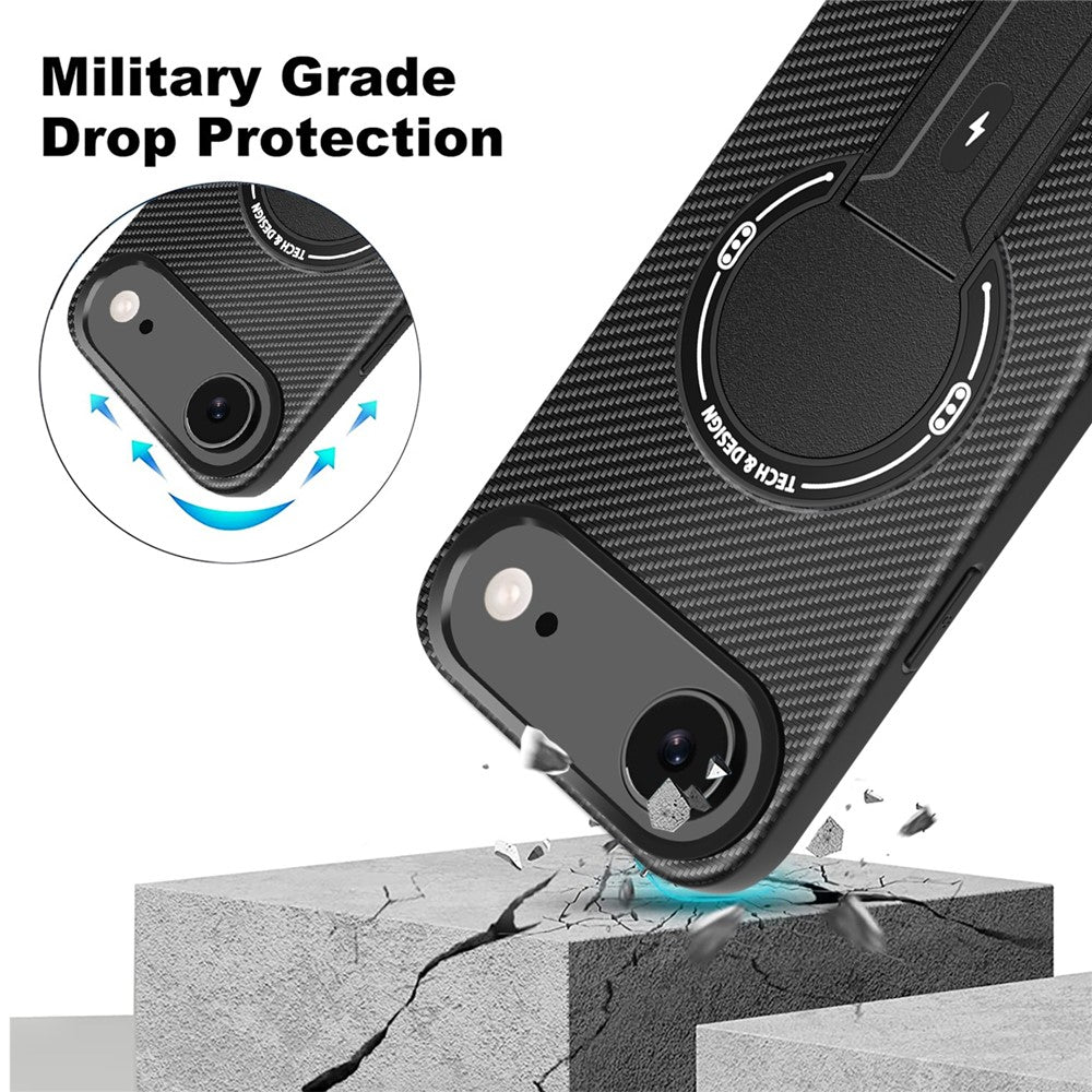 For iPhone Air Case with Kickstand Carbon Fiber Texture PC + TPU Phone Cover