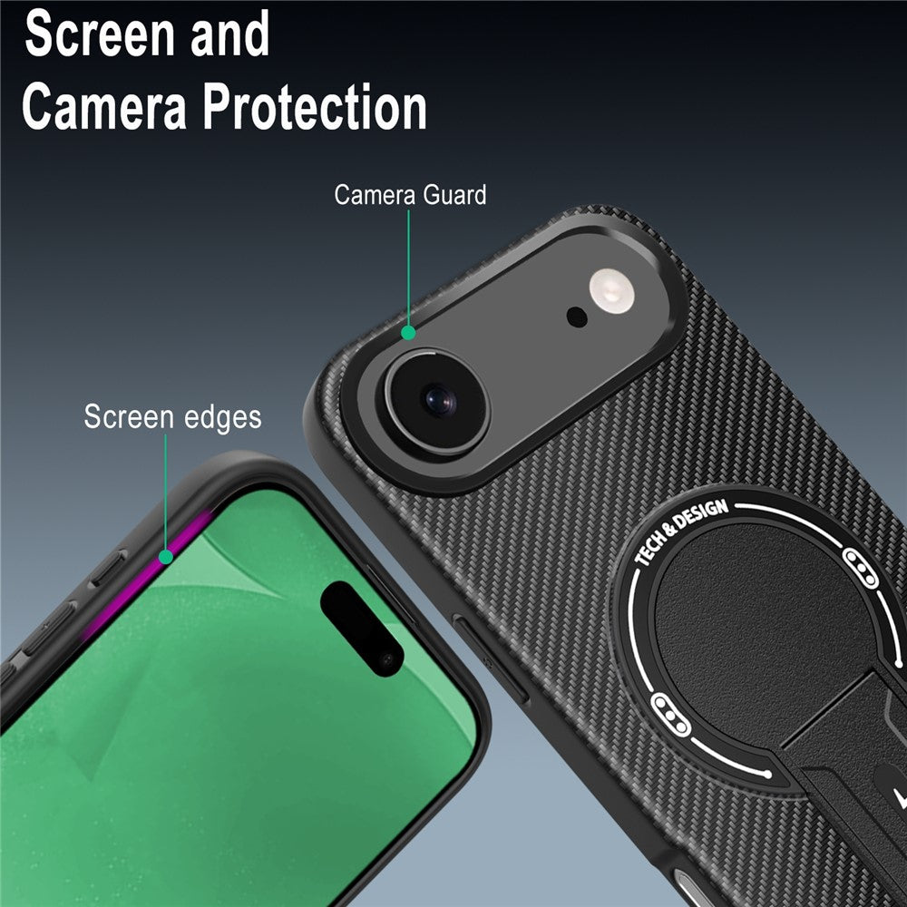 For iPhone Air Case with Kickstand Carbon Fiber Texture PC + TPU Phone Cover