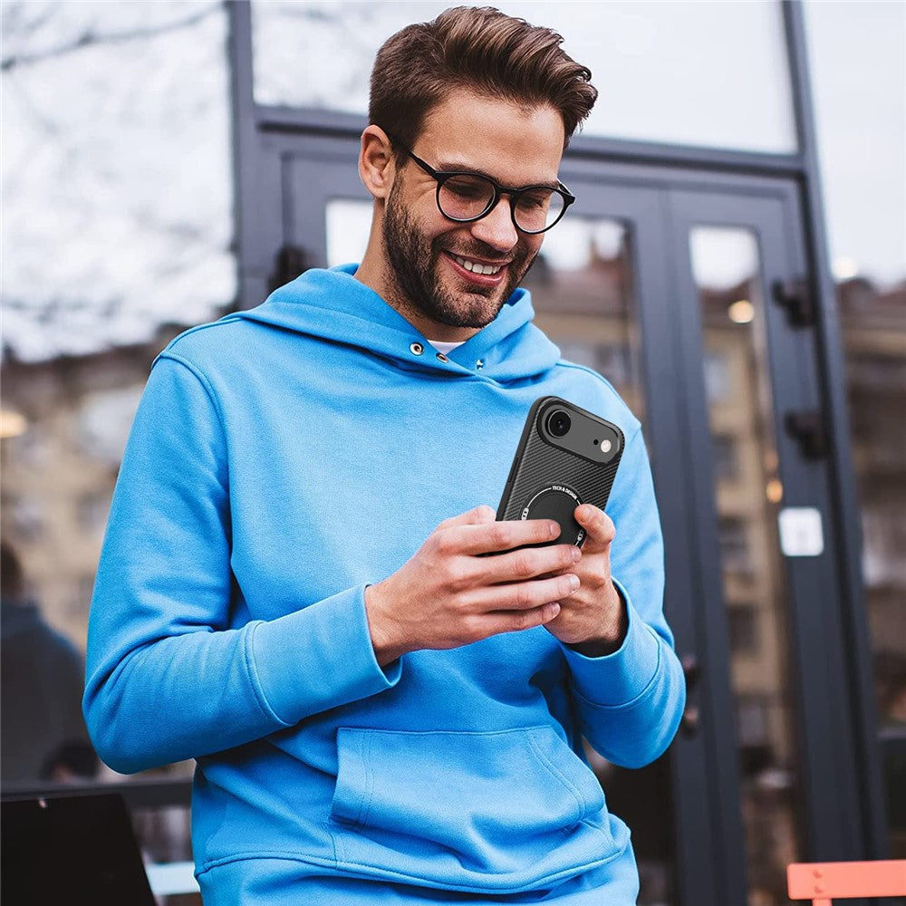 For iPhone Air Case with Kickstand Carbon Fiber Texture PC + TPU Phone Cover