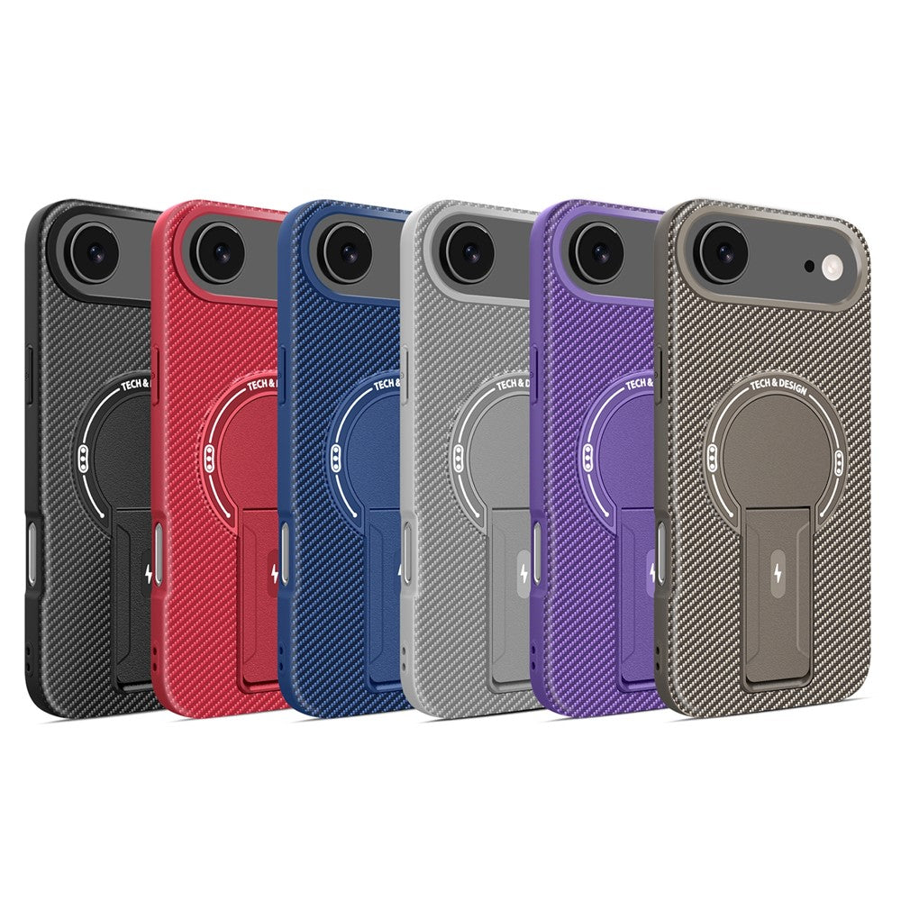 For iPhone Air Case with Kickstand Carbon Fiber Texture PC + TPU Phone Cover