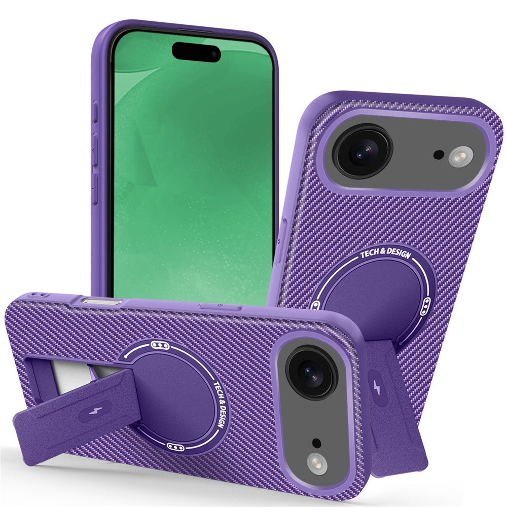 For iPhone Air Case with Kickstand Carbon Fiber Texture PC + TPU Phone Cover