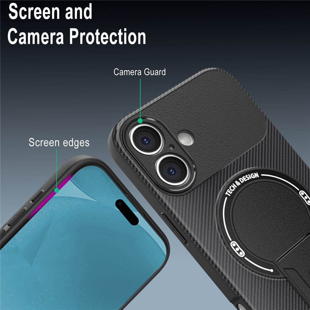 iPhone 17 Case with Kickstand Carbon Fiber Texture PC + TPU Phone Cover