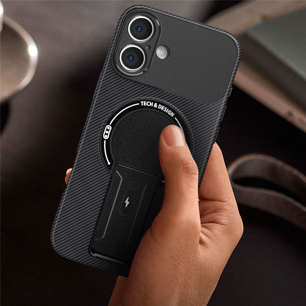 iPhone 17 Case with Kickstand Carbon Fiber Texture PC + TPU Phone Cover