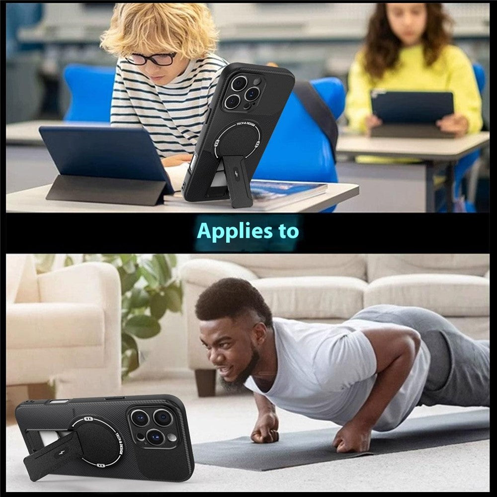 For iPhone 16 Pro Max Case with Kickstand Carbon Fiber Texture PC + TPU Phone Cover